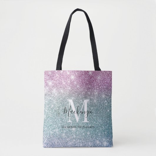 Tote Bag Fille rose bleu violet Parties scintillant Nom du  (Devant)