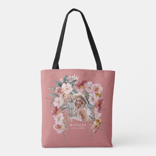 Tote Bag Fille rose florale photo fête de graduation élégan (Dos)