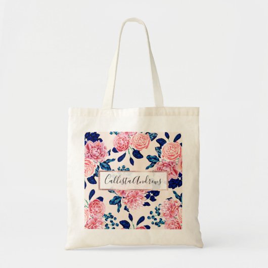 Tote Bag Fille Rose Marine Bleu Pays Fleurs Peintes (Devant)