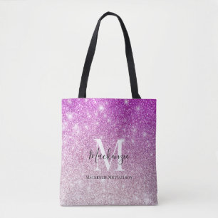 Tote Bag Fille rose Ombre Parties scintillant Nom du monogr