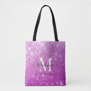 Tote Bag Fille rose Ombre Parties scintillant Nom du monogr