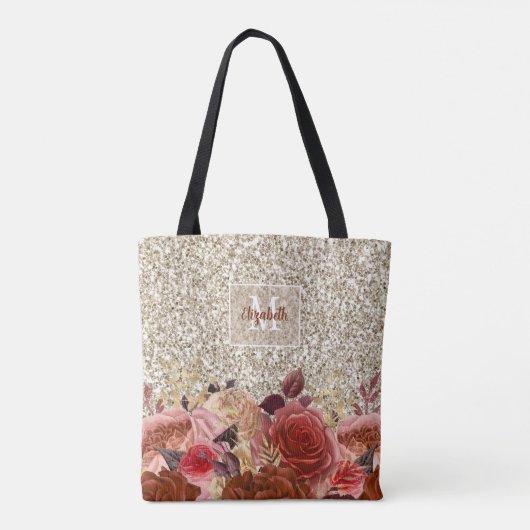 Tote Bag Fille Rose Or Floral Monogramme Parties scintillan (Dos)