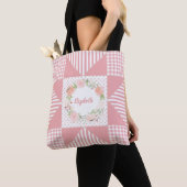 Tote Bag Fille rose soir Star Quilt Rose couronne et nom (De près)