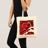 Tote Bag Fille Rouge & Blanc Coeur Abstrait Et Fleurs Flora (Devant (produit))