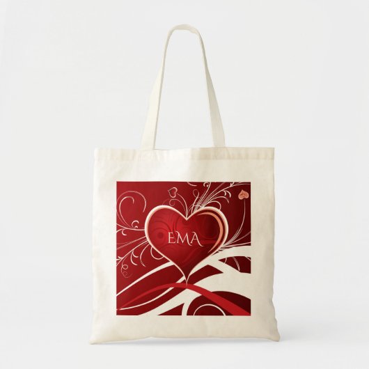 Tote Bag Fille Rouge & Blanc Coeur Abstrait Et Fleurs Flora (Devant)