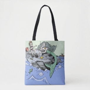 Tote Bag Fille sirène Été Plage Amitié Fantaisiste