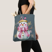 Tote Bag Fille Snowman hiver vacances Noël mignonne (De près)