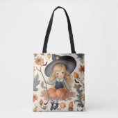 Tote Bag Fille sorcière Personnalisée Halloween bonbon (Devant)