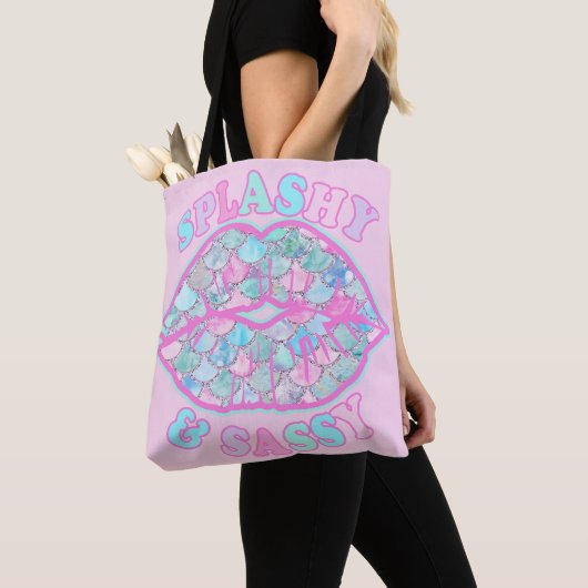 Tote Bag Fille Splashy & Sassy Rose Turquoise Mermaid Kiss (De près)