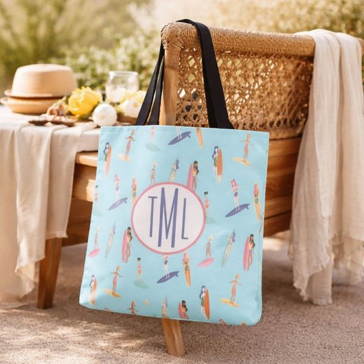 Tote Bag Fille Surfeuse Monogramme