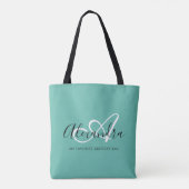 Tote Bag Fille Turquoise Vert Élégant Nom de script Monogra (Dos)