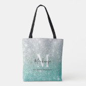 Tote Bag Fille vert argent Ombre Parties scintillant Nom du (Dos)