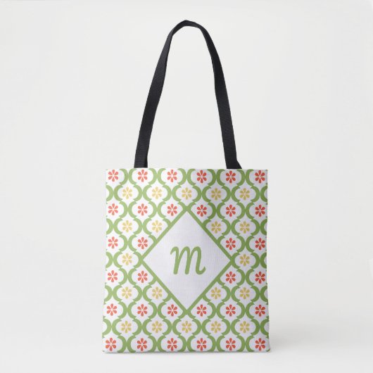Tote Bag Fille vert Quatrefoil mignonne Daisées et Monogram (Devant)