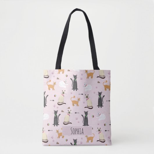 Tote Bag Filles Cute Kitty Chat Motif et nom Enfants (Devant)