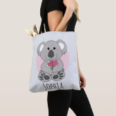 Tote Bag Filles Cute Koala Ours et fleurs et nom Enfants (De près)