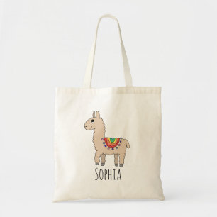 Tote Bag Filles mignonne Arc-en-ciel Llama Dessin et nom En