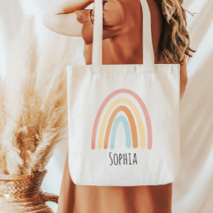 Tote Bag Filles mignonnes Boho rose Aquarelle Arc-en-ciel E