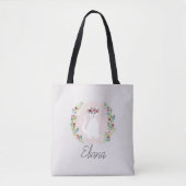 Tote Bag Filles mignonnes chattes blanches avec fleurs et n (Devant)