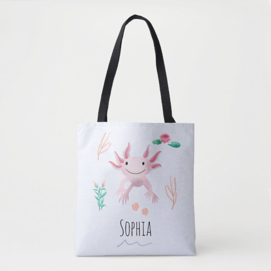 Tote Bag Filles mignonnes et moderne rose Axolotl et nom En (Devant)