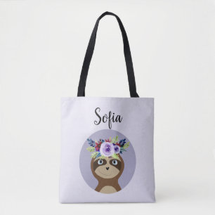 Tote Bag Filles mignonnes Fleurs et nom de l'aquarelle Slot