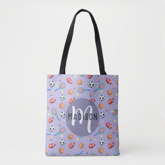 Tote Bag Filles mignonnes Violet Sports Monogrammes Enfants (Devant)