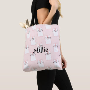 Tote Bag Filles Nom Cute Chat Rose Motif School