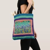 Tote Bag Fiole de bleuets, violet, saumon, aqua; nom w (De près)