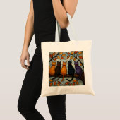 Tote Bag Five Cats on a Tree Branch Stained Glass Style (Devant (produit))