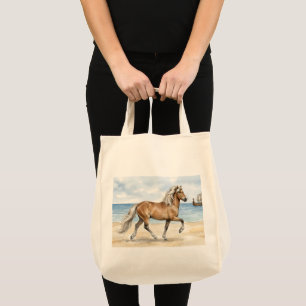 Tote Bag Fjara Cheval islandais aquarelle sur la plage