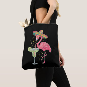 Tote Bag Flamant qui boit une Margarita Poncho Mexicain Drô