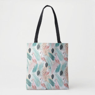 Tote Bag Flamant rose d'aquarelle Motif tropical
