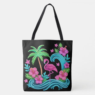 Tote Bag Flamant rose de néon tropical
