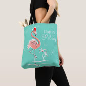 Tote Bag Flamant rose de Noël Joyeuses Fêtes partout à four (De près)