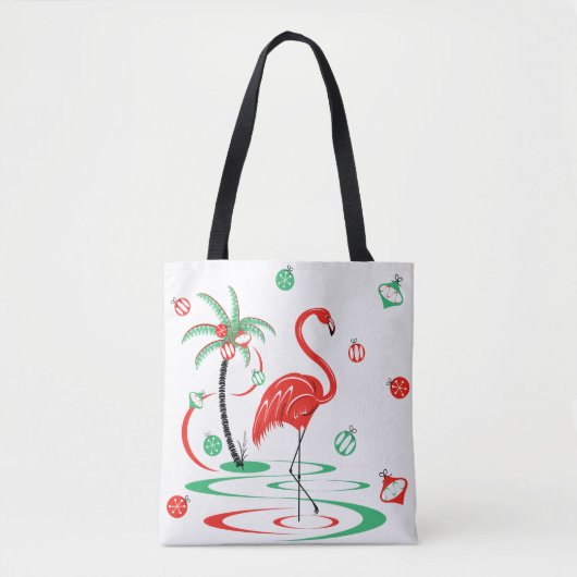 Tote Bag Flamant rose de Noël rouge Baubles partout (Devant)