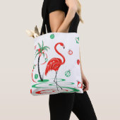 Tote Bag Flamant rose de Noël rouge Baubles partout (De près)