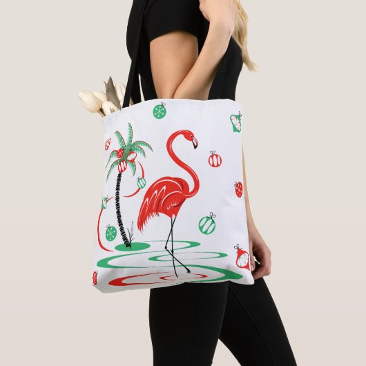 Tote Bag Flamant rose de Noël rouge Baubles partout (De près)