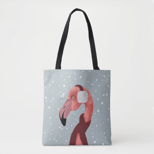 Tote Bag Flamant rose D'Hiver Whimsical Et Cosy Avec Écharp (Devant)