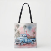 Tote Bag Flamant rose En Camion Bleu Rétro (Devant)