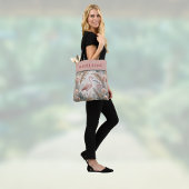 Tote Bag Flamant rose et feuillage en rose et sauge Dusty