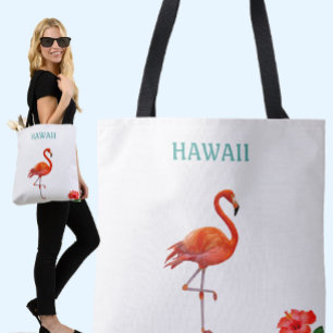 Tote Bag Flamant rose et fleur d'hibiscus