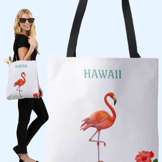 Tote Bag Flamant rose et fleur d'hibiscus