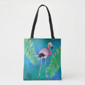 Tote Bag Flamant rose et Palm Feuilles Changement d'adresse (Devant)