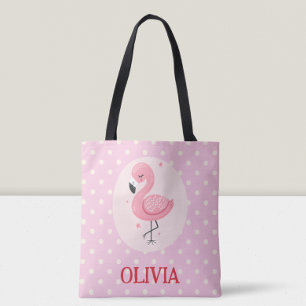 Tote Bag Flamant Rose Fantaisiste Mignon avec Points Polka