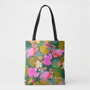 Tote Bag Flamant rose Garden Vert foncé