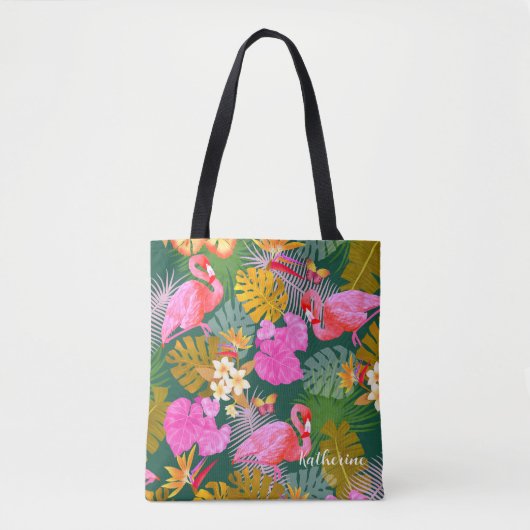 Tote Bag Flamant rose Garden Vert foncé (Devant)