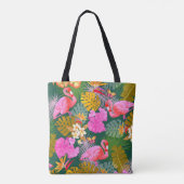 Tote Bag Flamant rose Garden Vert foncé (Dos)