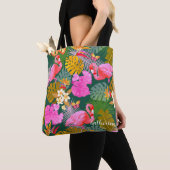 Tote Bag Flamant rose Garden Vert foncé (De près)