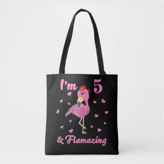 Tote Bag Flamant rose I'm 5 Et Flamazing - Filles de cinq a