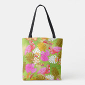 Tote Bag Flamant rose Jardin Vert clair (Dos)