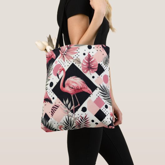 Tote Bag Flamant rose mignon géométrique (De près)